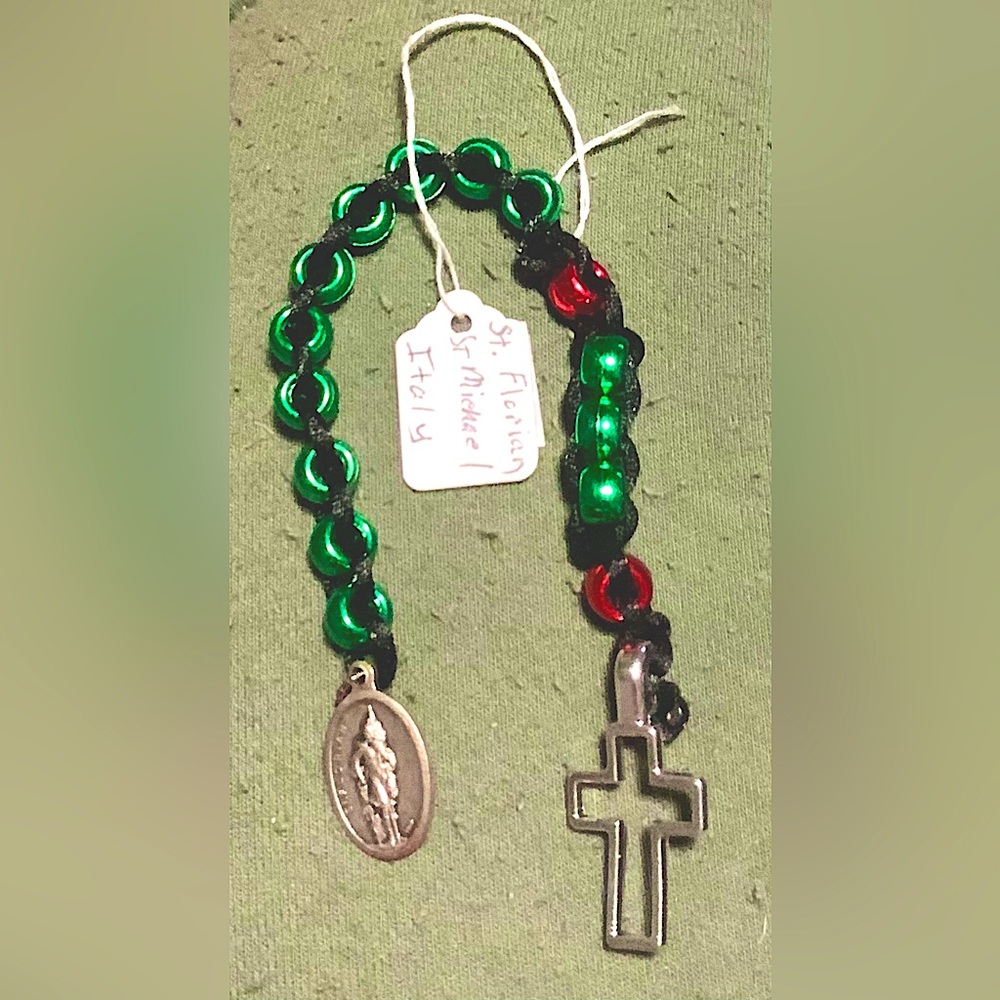 One Decade Firefighter Pocket Rosary with St. Florian & St. Michael Metal